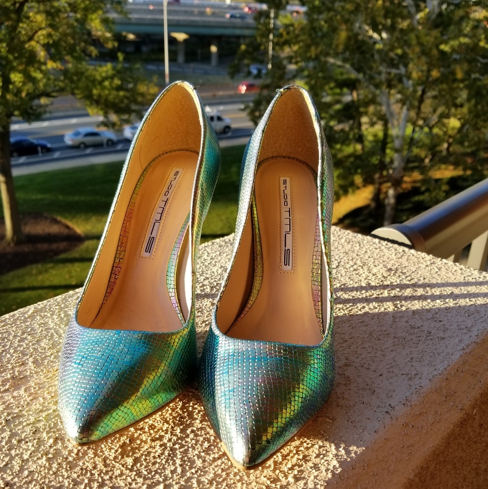 Iridescent mermaid high heel pumps by Studio TMLS